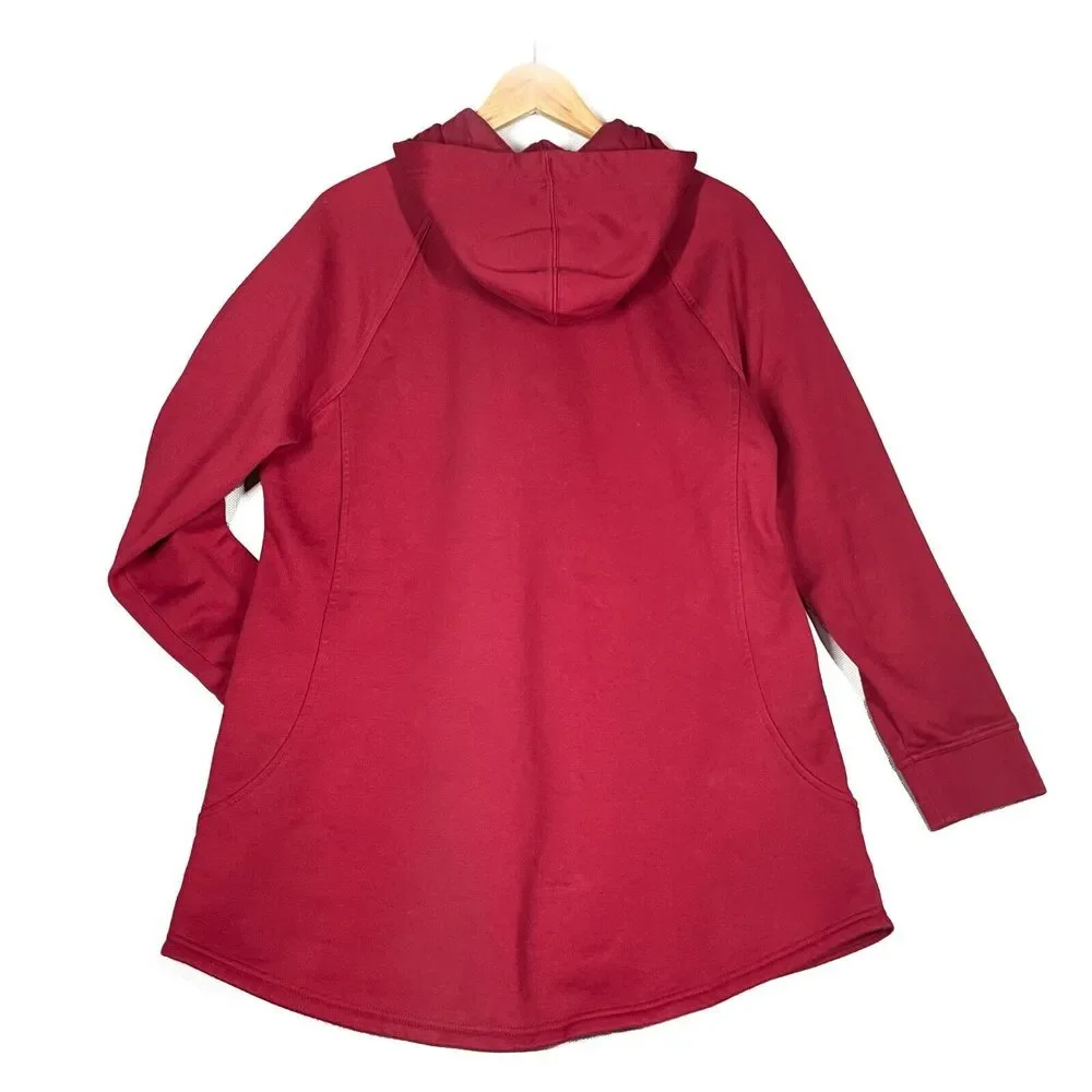 L.L. Bean Women's Cozy Pullover Sz L Hoodie Sweatshirt Dark Red Longer Length - Picture 3 of 7